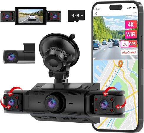 CATCATCH 4 Channel Dash Cam 360° View,4K Front and Rear Dash Camera for Cars,WDR Night Vision,Smart Voice Control,Built-in WiFi&GPS,G-Sensor,24H Parking Mode,Free 64GB SD Card,Suction Cup in Saudi Arabia