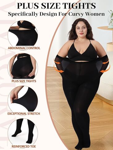 Plus Size Opaque Tights for Women 240D Soft Solid Color Footed High Waist Control Top Pantyhose in Saudi Arabia