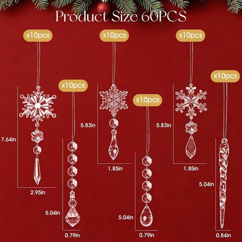Geegoods 18pcs عيد الميلاد الحلي زينة الثلج - شنقا الاكريليك الكريستال زينة عيد الميلاد جليد قطرة كريستال الزينة لشجرة عيد الميلاد حفلة رأس السنة الجديدة in Kuwait