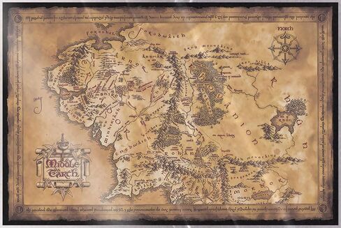 ملصق توقف على الإنترنت The Hobbit/The Lord of the Rings - ملصق/طباعة الفيلم (خريطة الأرض الوسطى - إصدار محدود داكن/بني داكن) (الحجم 36 بوصة × 24 بوصة) (غير مؤطر) in Kuwait