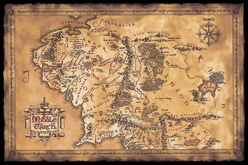 ملصق توقف على الإنترنت The Hobbit/The Lord of the Rings - ملصق/طباعة الفيلم (خريطة الأرض الوسطى - إصدار محدود داكن/بني داكن) (الحجم 36 بوصة × 24 بوصة) (غير مؤطر) in Kuwait