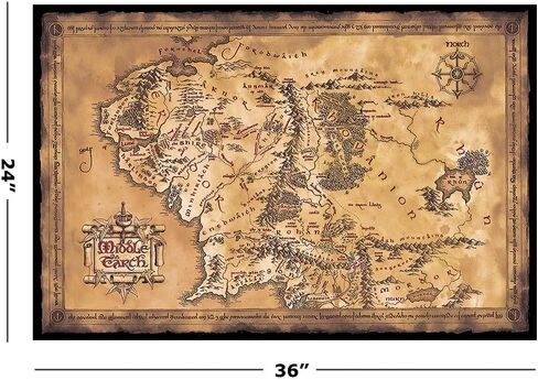 ملصق توقف على الإنترنت The Hobbit/The Lord of the Rings - ملصق/طباعة الفيلم (خريطة الأرض الوسطى - إصدار محدود داكن/بني داكن) (الحجم 36 بوصة × 24 بوصة) (غير مؤطر) in Kuwait