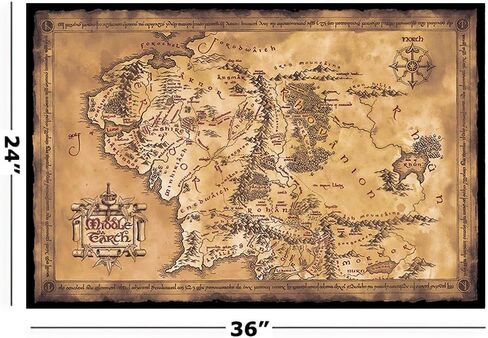 ملصق توقف على الإنترنت The Hobbit/The Lord of the Rings - ملصق/طباعة الفيلم (خريطة الأرض الوسطى - إصدار محدود داكن/بني داكن) (الحجم 36 بوصة × 24 بوصة) (غير مؤطر) in Saudi Arabia