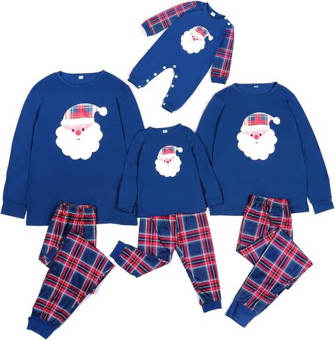 Honwenle Family Christmas Pjs Matching Sets Christmas Pajamas Santa Printed Top and Plaid Pants Sleepwear for Family in Kuwait