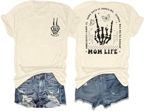 Mama Shirts Mom Life T-Shirts Women Motherhood Some Days I Rock It Shirt Vintage Casual Short Sleeve Tops in Kuwait