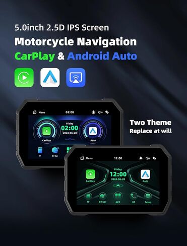 Motorcycle GPS Navigation System 5.0 Inch Display with Wireless CarPlay and Android Auto, IP67 Waterproof 2.5D IPS Screen, Dual Bluetooth 5.0, 5GHz WiFi, Linux OS for Motorcycle Dashboard in Saudi Arabia