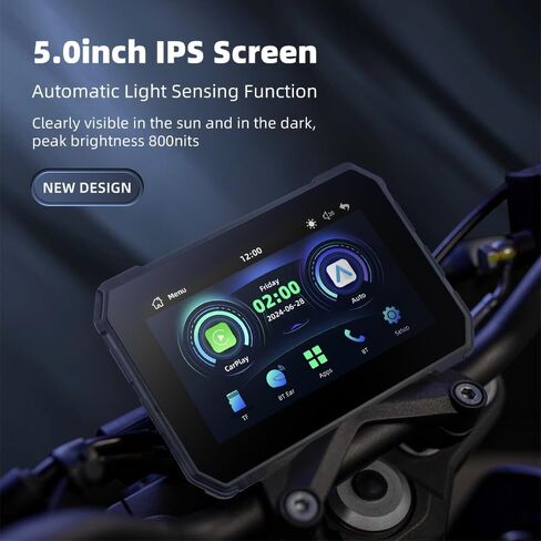 Motorcycle GPS Navigation System 5.0 Inch Display with Wireless CarPlay and Android Auto, IP67 Waterproof 2.5D IPS Screen, Dual Bluetooth 5.0, 5GHz WiFi, Linux OS for Motorcycle Dashboard in Saudi Arabia