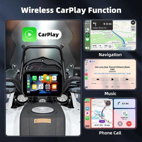 Motorcycle GPS Navigation System 5.0 Inch Display with Wireless CarPlay and Android Auto, IP67 Waterproof 2.5D IPS Screen, Dual Bluetooth 5.0, 5GHz WiFi, Linux OS for Motorcycle Dashboard in Saudi Arabia