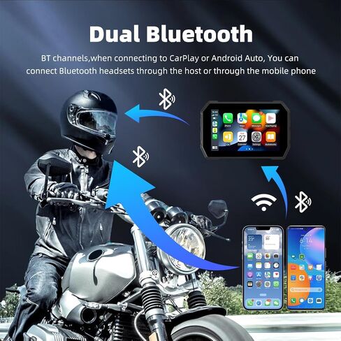 Motorcycle GPS Navigation System 5.0 Inch Display with Wireless CarPlay and Android Auto, IP67 Waterproof 2.5D IPS Screen, Dual Bluetooth 5.0, 5GHz WiFi, Linux OS for Motorcycle Dashboard in Saudi Arabia