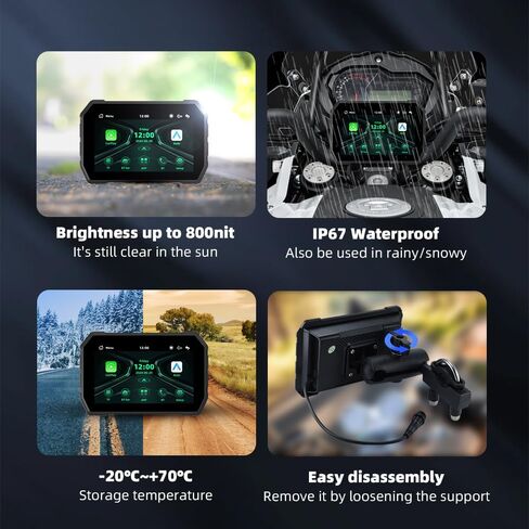 Motorcycle GPS Navigation System 5.0 Inch Display with Wireless CarPlay and Android Auto, IP67 Waterproof 2.5D IPS Screen, Dual Bluetooth 5.0, 5GHz WiFi, Linux OS for Motorcycle Dashboard in Saudi Arabia