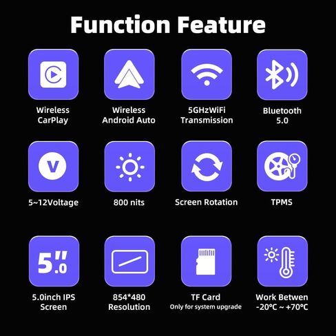 Motorcycle GPS with Wireless CarPlay & Android Auto, 5.0" 800 nits IPS Touchscreen, IP67 Waterproof, Dual Bluetooth, 5GHz WiFi, Screen Rotation, TPMS Support, Linux System in Saudi Arabia