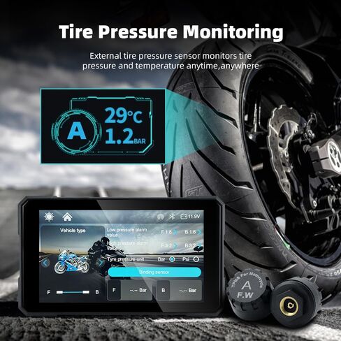 Motorcycle GPS with Wireless CarPlay & Android Auto, 5.0" 800 nits IPS Touchscreen, IP67 Waterproof, Dual Bluetooth, 5GHz WiFi, Screen Rotation, TPMS Support, Linux System in Saudi Arabia