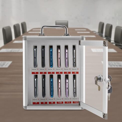 Aluminum Alloy Lock Box - Cell Phone Storage Cabinet with Safety Lock - Wall Cellphone Locker for Classroom - 12 Slots (Style 2) With Handle in Saudi Arabia