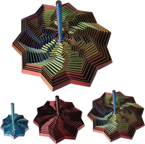 3D Printed Expanded Sensory Fidget Star，Stress-Relief Spinning Tower Toy with Handle Frustration Star Toy, for Office desks as a Stress-Relief Gifts (Red-Blue-Cyan, L-25rings) in Saudi Arabia