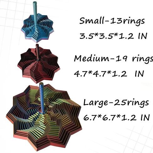 3D Printed Expanded Sensory Fidget Star，Stress-Relief Spinning Tower Toy with Handle Frustration Star Toy, for Office desks as a Stress-Relief Gifts (Red-Blue-Cyan, L-25rings) in Saudi Arabia