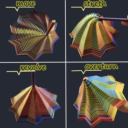 3D Printed Expanded Sensory Fidget Star，Stress-Relief Spinning Tower Toy with Handle Frustration Star Toy, for Office desks as a Stress-Relief Gifts (Red-Blue-Cyan, L-25rings) in Saudi Arabia