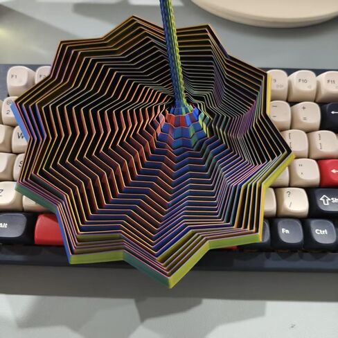 3D Printed Expanded Sensory Fidget Star，Stress-Relief Spinning Tower Toy with Handle Frustration Star Toy, for Office desks as a Stress-Relief Gifts (Red-Blue-Cyan, L-25rings) in Saudi Arabia