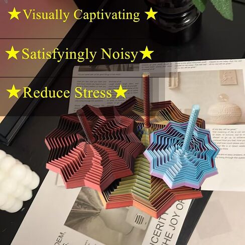 3D Printed Expanded Sensory Fidget Star，Stress-Relief Spinning Tower Toy with Handle Frustration Star Toy, for Office desks as a Stress-Relief Gifts (Red-Blue-Cyan, L-25rings) in Saudi Arabia