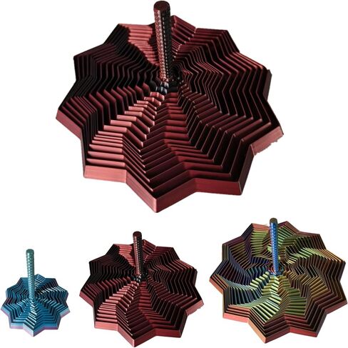3D Printed Expanded Sensory Fidget Star，Stress-Relief Spinning Tower Toy with Handle Frustration Star Toy, for Office desks as a Stress-Relief Gifts (Red-Blue-Cyan, L-25rings) in Saudi Arabia