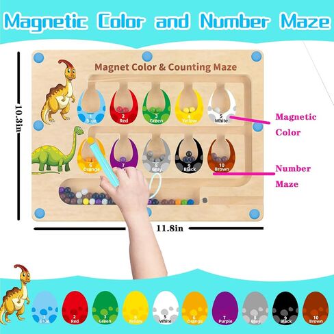 HONGID Dinosaur Toys,Magnetic Color and Number Maze, Montessori Toys for 2 3 4 5 Year Old,Learning Educational Sensory Toys for Toddlers and Kids Boys Girls,Christmas Stocking Stuffers for Kids in Kuwait
