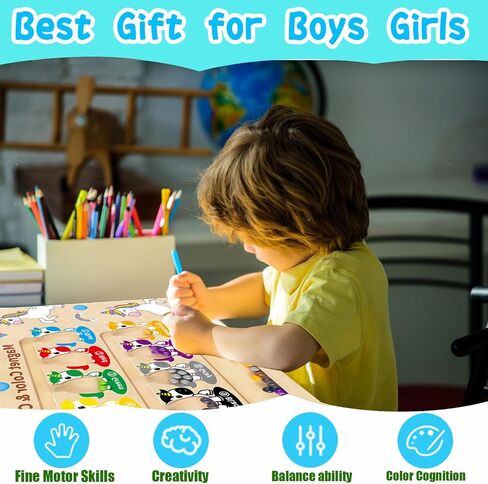 HONGID Dinosaur Toys,Magnetic Color and Number Maze, Montessori Toys for 2 3 4 5 Year Old,Learning Educational Sensory Toys for Toddlers and Kids Boys Girls,Christmas Stocking Stuffers for Kids in Kuwait