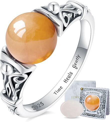 خاتم دوار لتخفيف الضغط - خاتم من الفضة الإسترلينية 925 من الأحجار الكريمة الطبيعية مع الجمشت وضوء القمر والسج والعقيق وتخفيف القلق من الكريستال هدية مجوهرات علاجية للنساء والأم والابنة in Kuwait