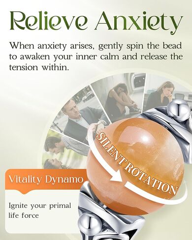 خاتم دوار لتخفيف الضغط - خاتم من الفضة الإسترلينية 925 من الأحجار الكريمة الطبيعية مع الجمشت وضوء القمر والسج والعقيق وتخفيف القلق من الكريستال هدية مجوهرات علاجية للنساء والأم والابنة in Kuwait