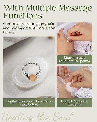 خاتم دوار لتخفيف الضغط - خاتم من الفضة الإسترلينية 925 من الأحجار الكريمة الطبيعية مع الجمشت وضوء القمر والسج والعقيق وتخفيف القلق من الكريستال هدية مجوهرات علاجية للنساء والأم والابنة in Kuwait