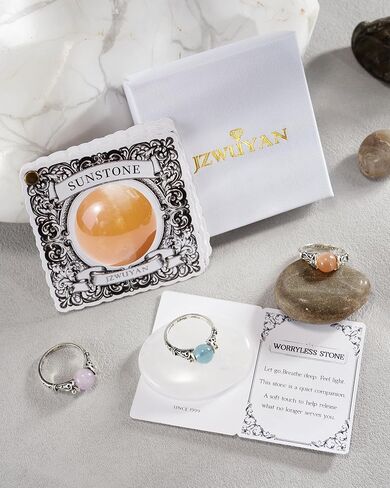 خاتم دوار لتخفيف الضغط - خاتم من الفضة الإسترلينية 925 من الأحجار الكريمة الطبيعية مع الجمشت وضوء القمر والسج والعقيق وتخفيف القلق من الكريستال هدية مجوهرات علاجية للنساء والأم والابنة in Kuwait