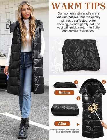 سترة منتفخة طويلة من Yusongirl سترات نسائية مبطنة للأسفل بدون أكمام سترة منتفخة بسحاب معاطف شتوية ملابس خارجية للخريف in Kuwait