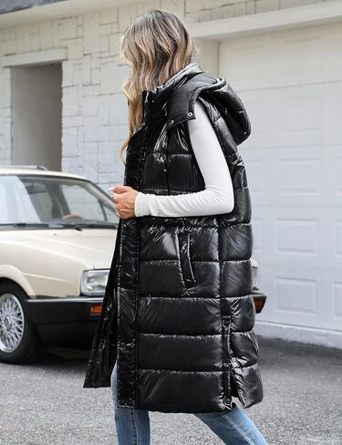 سترة منتفخة طويلة من Yusongirl سترات نسائية مبطنة للأسفل بدون أكمام سترة منتفخة بسحاب معاطف شتوية ملابس خارجية للخريف in Kuwait