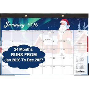 تقويم مكتب لمدة 24 شهرًا 2026-2027، يمتد من يناير 2026 إلى ديسمبر 2027، تقويم شهري كبير لسطح المكتب/الجدار مقاس 17 بوصة × 12 بوصة، تقويم أكاديمي لمدة عامين مع ملاحظة وأعمال للمنزل أو المدرسة أو المكتب in Kuwait