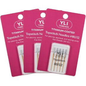 YLI Topstitch Needles, Titanium-Coated #80/12 – Large Eye & Deep Groove Fits All Home Sewing Machines – Pack of 15 Needles in Kuwait