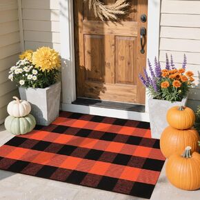 LEEVAN Checkered Door Mat 3'x5' Christmas Buffalo Plaid Rug Red and White Christmas Doormats Washable Outdoor Porch Mat Laundry Room Rug Kitchen Runner Bathroom Mat Entryway Throw Rug for Layered in Kuwait