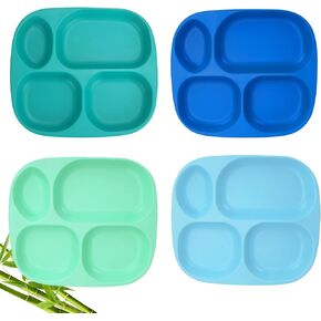 shopwithgreen Bamboo Divided Plates for Kids Adults - Dinnerware for Toddlers Kids Children Baby, BPA Free, Stackable, Dishwasher Safe, 9.4 inch, Set of 4 in Saudi Arabia