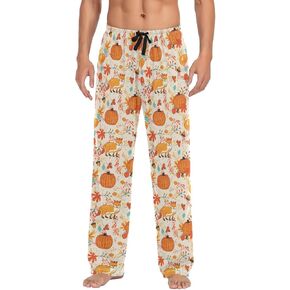 Autumn Pumpkin Acorn Fox Mens Pajama Pants Fall Maple Leaves Berry Lounge Bottoms Soft Sleep Pants XL in Kuwait