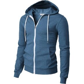H2H Mens Slim Fit Long Sleeve Kanga Pocket High Neck Hoodie with White Zipper and Cord BLUE US L/Asia XL (CMOHOL062) in Saudi Arabia