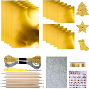 Embossing Foil, 15 Pack Metal Embossing Foil Sheets, 0.07mm Thick Gold/Silver Christmas Art Embossings Tin Foils Sheet for Engraving, Stamping, Painting, Scrapbooking & Handcraft (Gold Set) in Kuwait