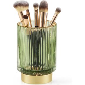 CANITORON Makeup Brush Holder,Glass Makeup Brush Holder Organizer Store Cosmetic Tools,Eyeliner,Storage Organizer for Vanity,Bathroom Countertop Organize and Bedroom Countertop Storage.(Amber L) in Kuwait