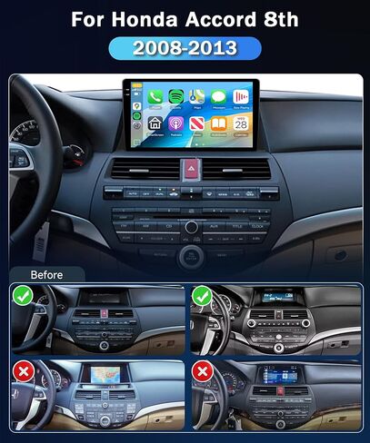 8Core 2+64G Car Stereo for Honda Accord 8th 2008-2013 Wireless Carplay Android Auto,10.1 inch 1280 * 720P IPS Touch Screen Radio, Android/GPS/WiFi/32band DSP Audio/Bluetooth/SWC/Backup Camera in Kuwait