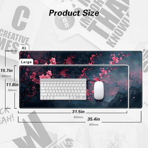 Cherry Blossom Gaming Mouse Pad Extended Big Desk Pad Pink Flower Mousepad with Non-Slip Base and Stitched Edges for Work Gaming Office-11.8 x 31.5 in in Saudi Arabia