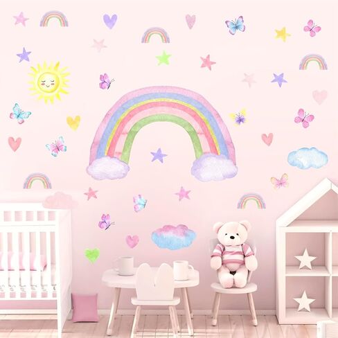 Colorful Cloud Wall Stickers Watercolor Nursery Wall Decal Baby Room Decor | Clouds Decals Peel and Stick, Removable Cute Cloud Stickers for Walls, Cloud Star Wall Stickers, for Girls Room Bedroom Decor in Saudi Arabia