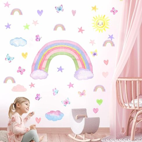 Colorful Cloud Wall Stickers Watercolor Nursery Wall Decal Baby Room Decor | Clouds Decals Peel and Stick, Removable Cute Cloud Stickers for Walls, Cloud Star Wall Stickers, for Girls Room Bedroom Decor in Saudi Arabia
