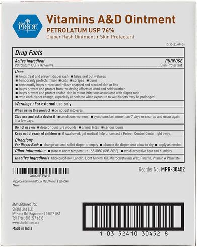مرهم MedPride MPR-30456 بفيتامينات A وD، واقي للبشرة من طفح الحفاضات، 4 أونصة. زجاجة in Kuwait
