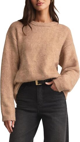 Womens Soft Fuzzy Knit Sweater Oversized Cozy Pullover Jumper Long Sleeve Casual Crewneck Sweater in Saudi Arabia