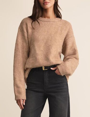 Womens Soft Fuzzy Knit Sweater Oversized Cozy Pullover Jumper Long Sleeve Casual Crewneck Sweater in Saudi Arabia