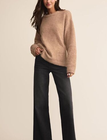 Womens Soft Fuzzy Knit Sweater Oversized Cozy Pullover Jumper Long Sleeve Casual Crewneck Sweater in Saudi Arabia