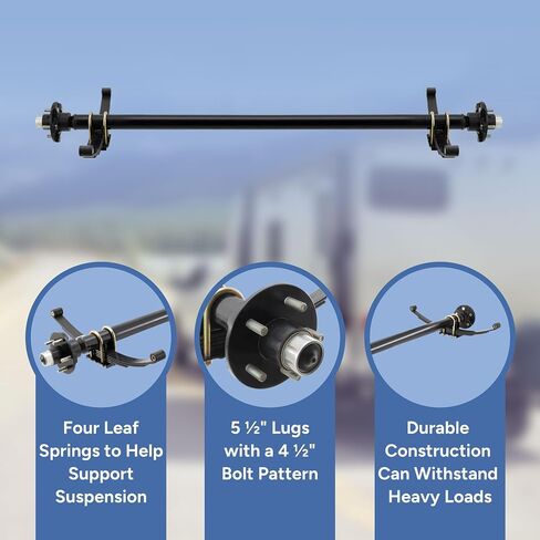 RecPro Trailer 3500lb Straight Idler Axle | Double-Eye Leaf Spring | 4 Leaf Springs | 5 Lug with 4/5" Bolt Pattern | 0.5" Lug Studs (60HF 48SC) in Saudi Arabia