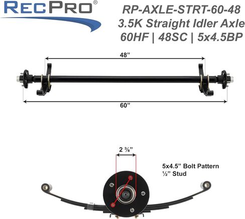 RecPro Trailer 3500lb Straight Idler Axle | Double-Eye Leaf Spring | 4 Leaf Springs | 5 Lug with 4/5" Bolt Pattern | 0.5" Lug Studs (60HF 48SC) in Saudi Arabia