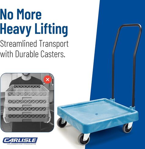 منتجات Carlisle FoodService E-Z Glide Warewashing Rack Dolly Dishwashing Rack Dolly مع استنزاف ومقبض للمطبخ والمطاعم، بلاستيك، 22.5 × 22.5 × 8 بوصة، أسود in Saudi Arabia
